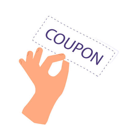 Hand holds Coupon. Concept of Special Offer and Saving. Flat Art Vector Illustrationのイラスト素材