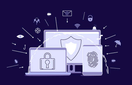 Concept of Antivirus software, data protection and cyber security. Digital protection system privacy...