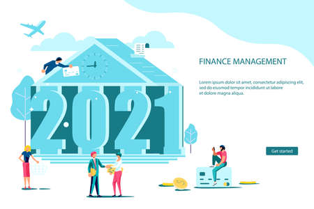 Landing webpage template of 2021. Banking and finance management. Flat Art Vector Illustrationのイラスト素材