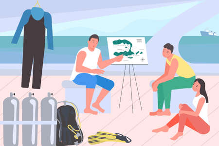 Dive instructor giving a dive briefing to touristsのイラスト素材