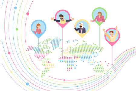 Map with People taking part in distance conferenceのイラスト素材