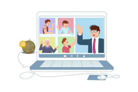 Different People taking part in video conferenceのイラスト素材