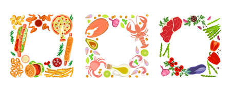 Set of frame from different colorful foodのイラスト素材