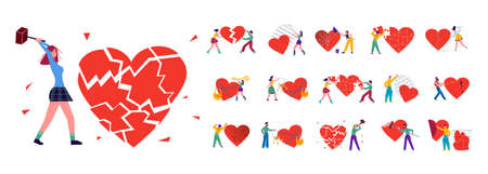 Set of Man and woman breaking up relationshipsのイラスト素材