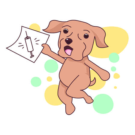 Cute Labrador dog runs and holds vaccination certificateのイラスト素材