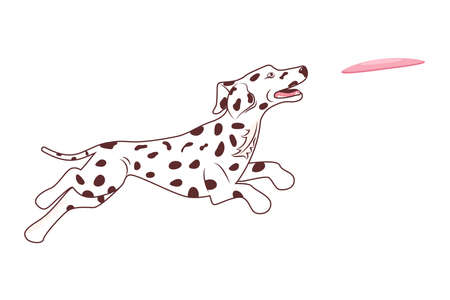Cute Dalmatian dog jumping to catch a flying discのイラスト素材