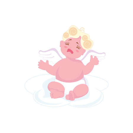 Cute cupid baby crying and naughty isolated on white background.の写真素材