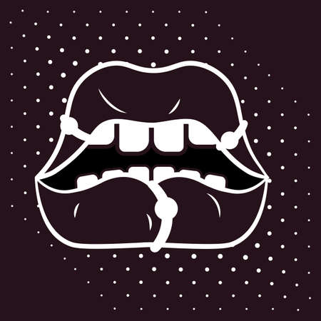 White line opened mouth with pierced lipsのイラスト素材