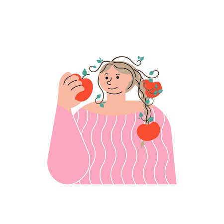 Smart woman harvests self-improvement apples on her head.のイラスト素材