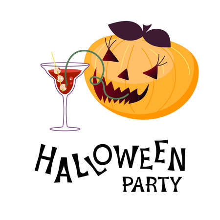 Pumpkin laughs ominously and drinks bloody cocktailのイラスト素材