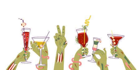 Dead zombie hands holding bloody cocktails isolatedのイラスト素材
