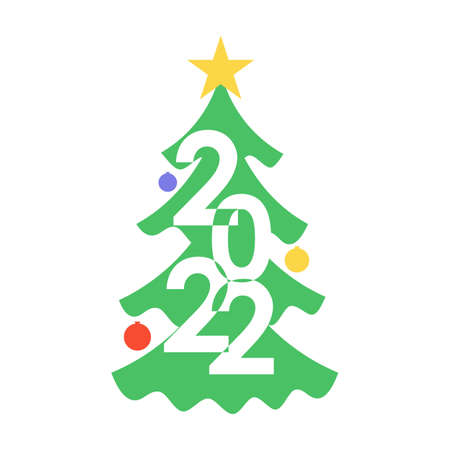 Green christmas tree decorated with a garland 2022.のイラスト素材