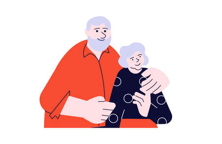 Elderly couple people family together. Senior hugs his wifeのイラスト素材
