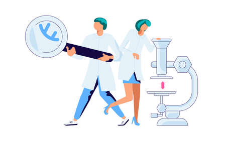 Vaccine complete development concept. Scientist people develop and testのイラスト素材