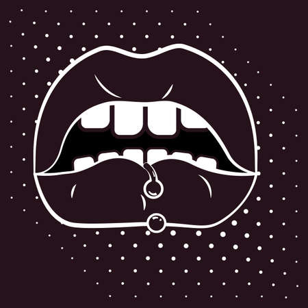 White line opened mouth with pierced lipsの写真素材