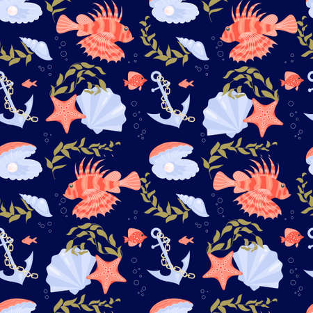Seamless underwear pattern with sea life elementsのイラスト素材