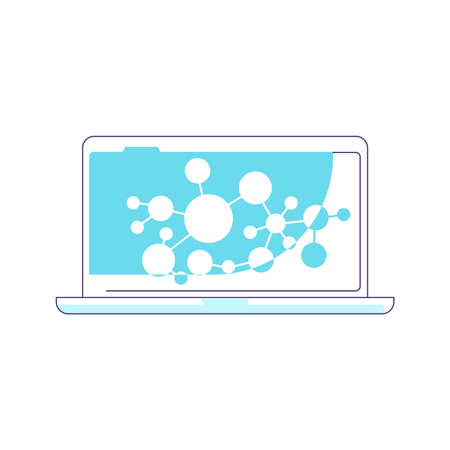 Laptop screen with molecular structure. Science, chemistry and exploration symbolのイラスト素材