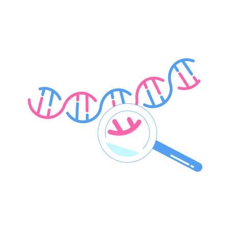 Dna symbol magnified under a magnifying glass. Science, chemistry and explorationのイラスト素材