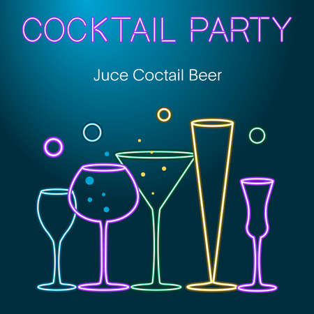 Flyer for night cocktail party. Neon sign, bright alcoholic signboardのイラスト素材