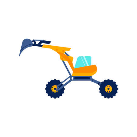 Construction orange excavator side view isolated on white background