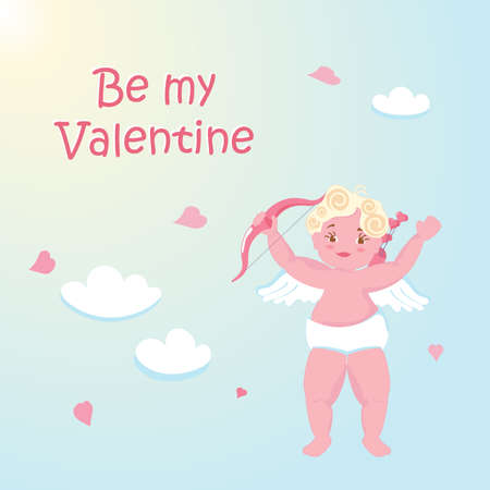 Cute baby Cupid isolated on blue sky background.のイラスト素材