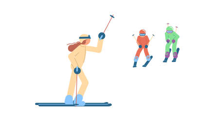 Mountain Ski Resort concept. School Skiers on winter Mountain Landscape background. Vector illustration eps 10のイラスト素材