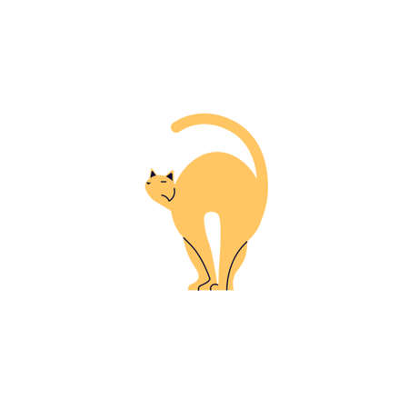 Ginger cat silhouette arched its back and hisses isolatedのイラスト素材