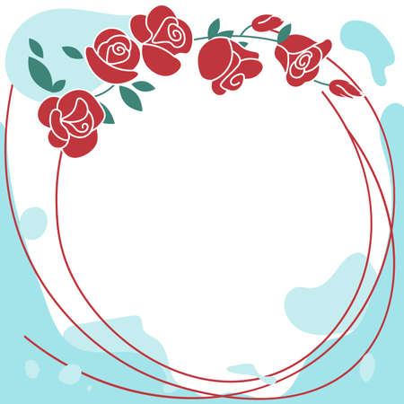Square art template with red rose flowers frameのイラスト素材