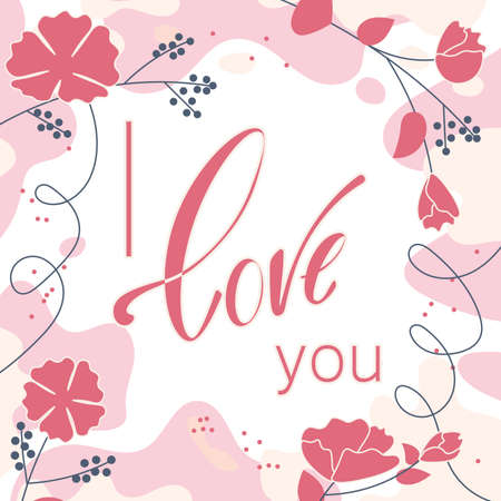 I love you greeting card design with beautiful blossom flowersのイラスト素材