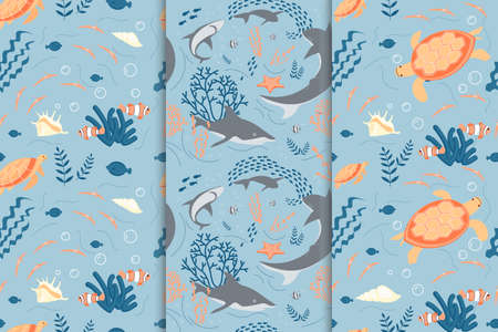 Seamless underwear pattern with seabed and coral reef lifeのイラスト素材