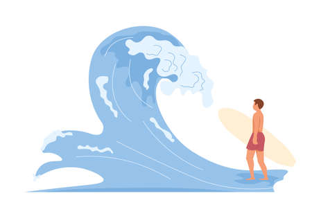 Men rides the Barreled Rushing Waves or floating on paddle board.のイラスト素材