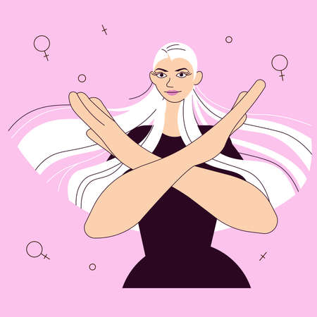 Young Caucasian blonde woman gesturing Break The Biasのイラスト素材