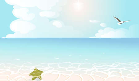 Calm sea landscape and starfishのイラスト素材