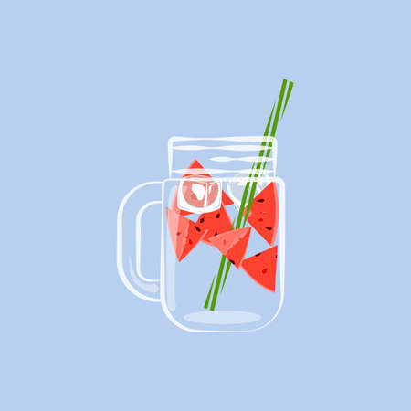 Lemonade in drinking can and slices of fresh watermelonのイラスト素材