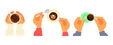 Set of Human hands are holding hot cup of coffeeのイラスト素材