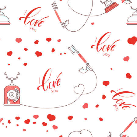 Seamless pattern with Retro Phone isolated on whiteのイラスト素材