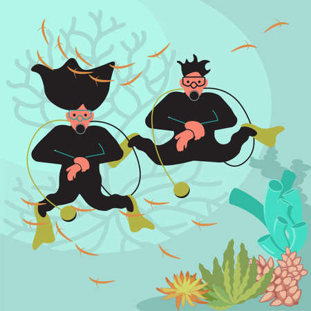 Underwater scene with Scuba diving peopleのイラスト素材