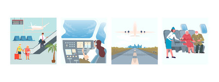 Set of Airport lounge and air travel conceptsのイラスト素材
