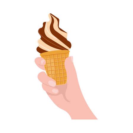 Human hand holds delicious chocolate icicle illustrationのイラスト素材