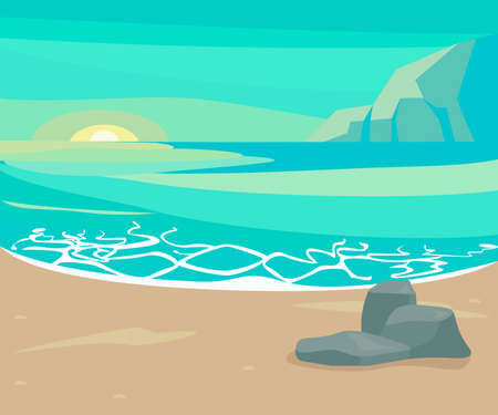 Horizontal banner of abstract sunset seascape with mountainのイラスト素材