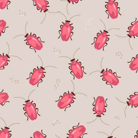 Bright colored seamless pattern with cute red beetle. flat art illustration.の写真素材