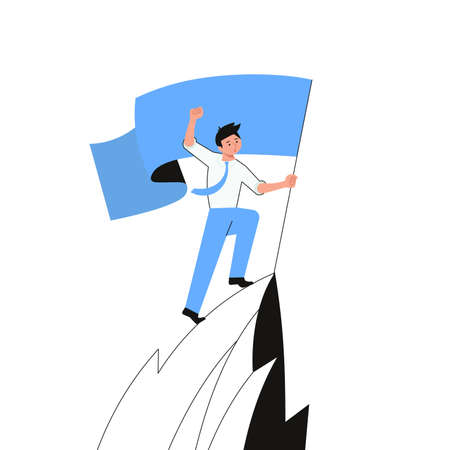 Businessman celebrating seting the flag on the top of mountainのイラスト素材