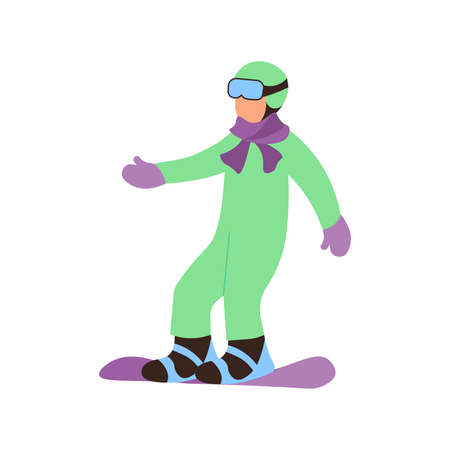 Snowboarder in training to learn to ride isolated on white background. Snowboard school concept. Flat Art Vector Illustrationのイラスト素材