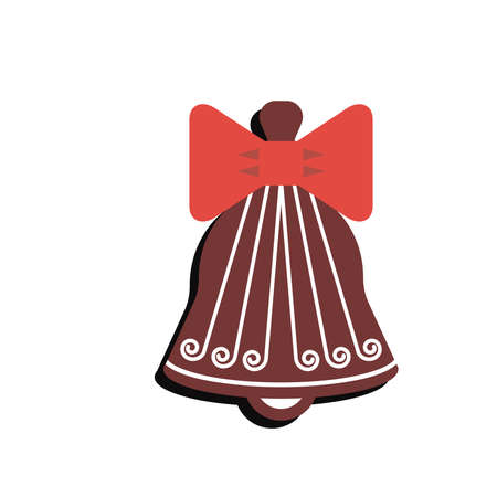 Gingerbread cookie isolated on white background. Winter homemade sweet in shape of gingerbread Christmas bell. Flat Art Vector Illustrationのイラスト素材