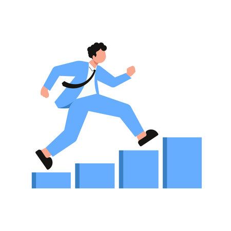 Business man winner running up on a graph. Successful startup and business marathon metaphor. isolated on white background. Flat Art Vector Illustrationのイラスト素材