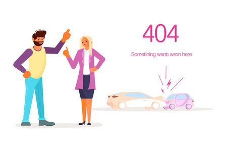 layout 404 for corporate website with car accident isolated on whiteの写真素材