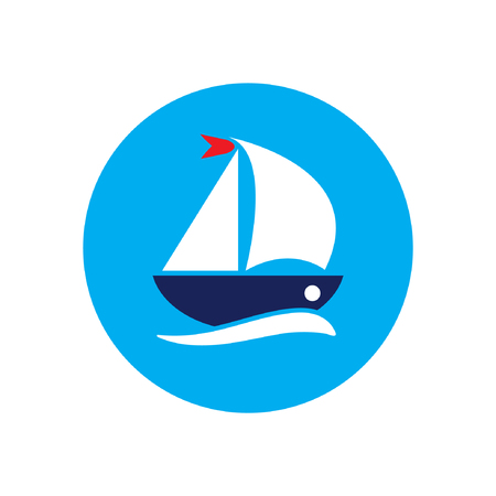Cartoon ship icon in circle.のイラスト素材