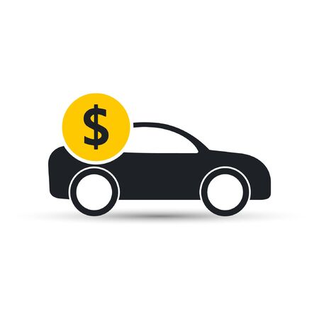 Car with coin icon vector. Buying car button in flat style. Save money for buying car.のイラスト素材