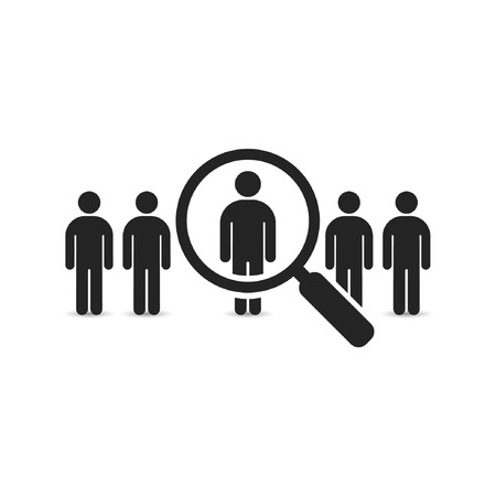 Search for employees and job, business, human resource. Looking for talent. Search man vector icon. Job search.のイラスト素材