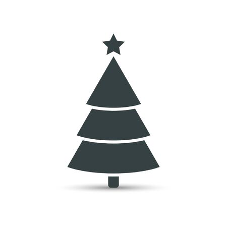 Christmas tree flat icon, vector simple design with shadow. Black symbol of fir-tree.のイラスト素材